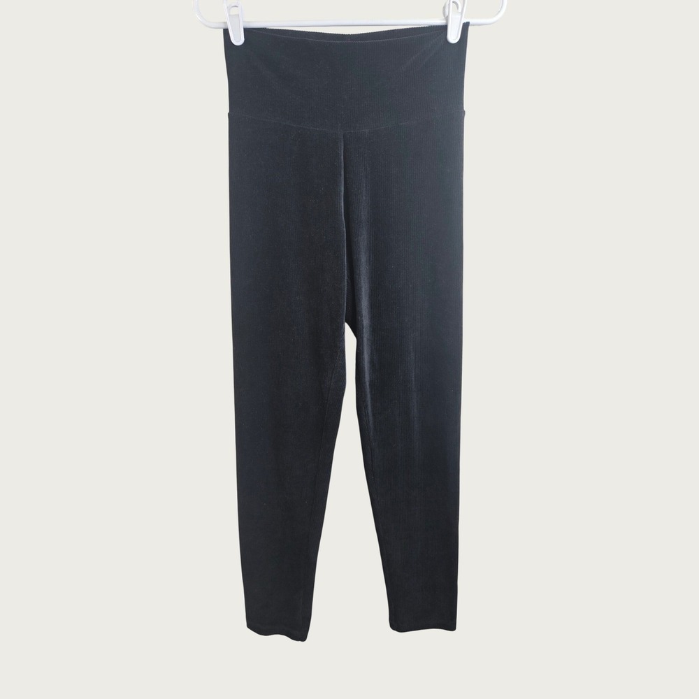James Perse Corduroy High Waist Legging Pants Large Black Cotton Wool Minimalist
